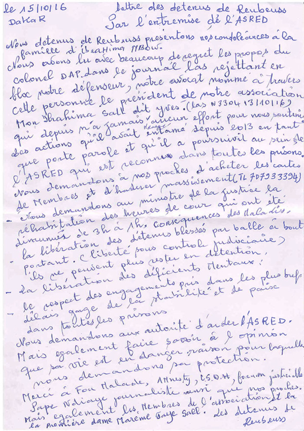 VOICI LA LETTRE ÉCRITE PAR LES DÉTENUS DE REBEUSS POUR RÉCLAMER DE MEILLEURES CONDITIONS D’EXISTENCE