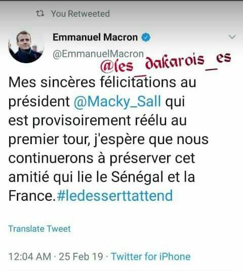 Macky Sall proclamé vainqueur, Macron le félicite