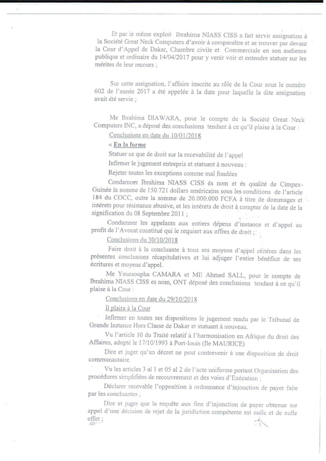 Voici le document qui confirme la condamnation de Baye Ciss par la Cour d'Appel de Dakar !