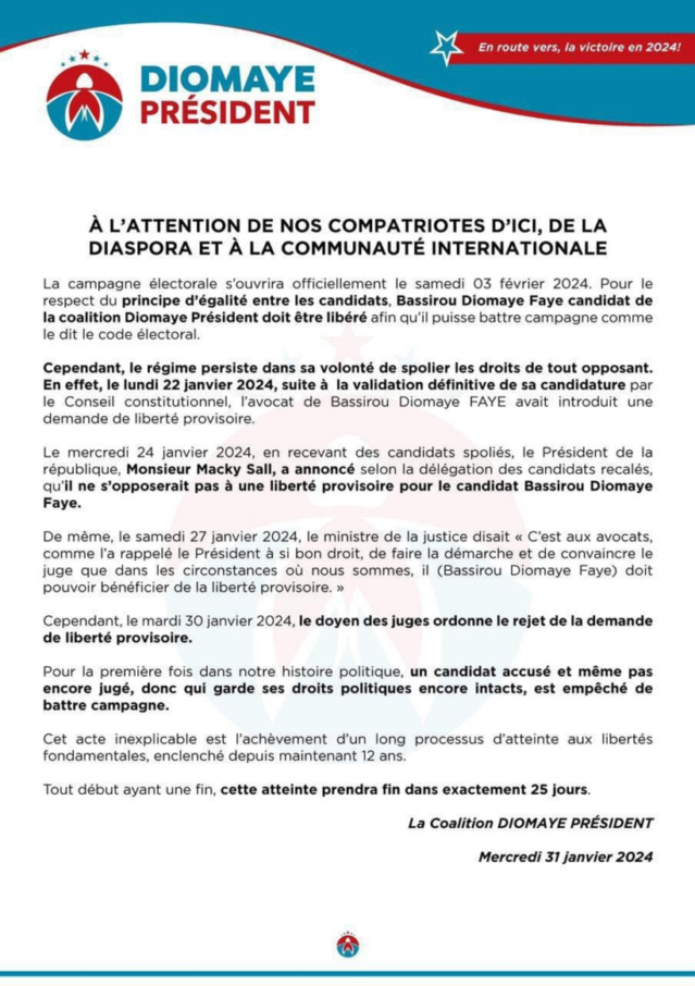 Le doyen des juges Oumar Maham Diallo rejette la demande de liberté provisoire de Bassirou Diomaye Faye