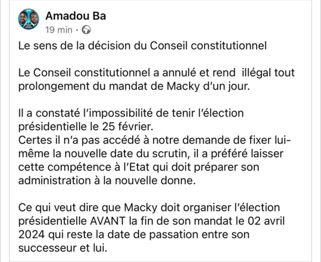 La surprenante réaction d'Amadou Ba de l'ex Pastef