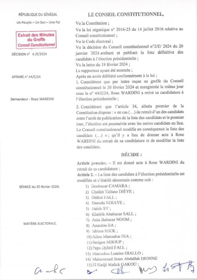 Présidentielle 2024 : Le Conseil Constitutionnel entérine la liste définitive des 19 candidats