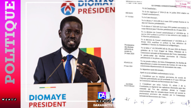 Scrutin du 24 mars 2024: Le conseil constitutionnel confirme Bassirou Diomaye Faye, 5e président de la république du Sénégal