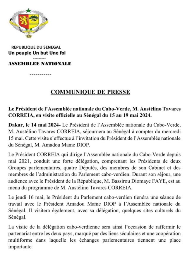 Attendu demain à Dakar, le point sur le séjour du président de l’Assemblée nationale du Cap-Vert