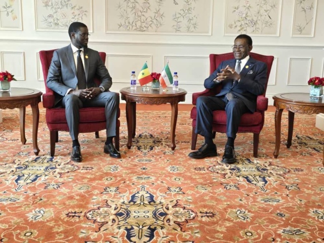 Chine-  Entrevue entre le Président Bassirou Diomaye Faye et son homologue  Théodore Obiang Nguema Mbasogo de la Guinée Équatoriale. 