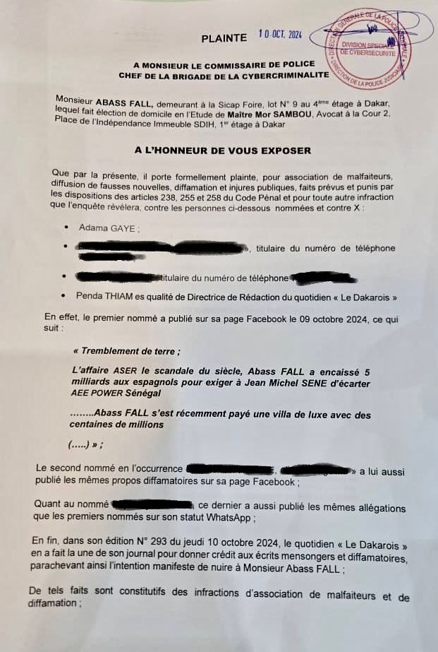 AFFAIRE ASER | LE DÉPUTÉ ABASS FALL DÉPOSE UNE PLAINTE POUR DIFFAMATION