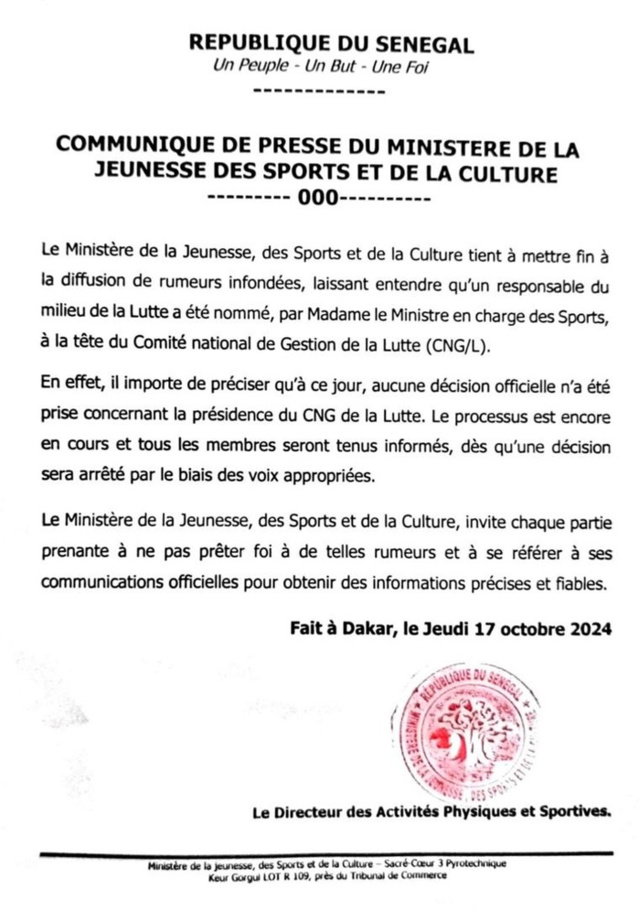 Nomination à la présidence du CNG : le Ministère des Sports dément les rumeurs sur la nomination de l'arbitre Malick Ngom !