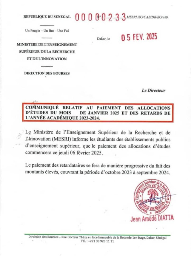 Front à l'Ucad pour les bourses : L'annonce du ministère de l'Enseignement supérieur