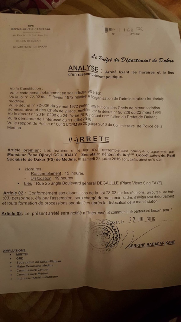 Bamba Fall : "C'est Ousmane Tanor Dieng qui est derrière cette interdiction de notre meeting(...) OTD et le régime ont peur des retrouvailles Khalifa Sall/Aïssata Tall Sall (...) Cette interdiction est  un recul démocratique (...)"