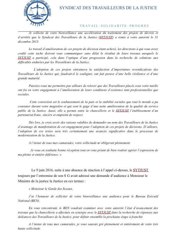 En conférence de presse, le Syndicat des travailleurs de la Justice dénonce l'indifférence de leur ministre de tutelle, Me Sidiki Kaba