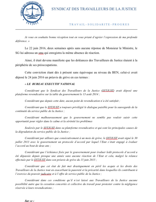 En conférence de presse, le Syndicat des travailleurs de la Justice dénonce l'indifférence de leur ministre de tutelle, Me Sidiki Kaba