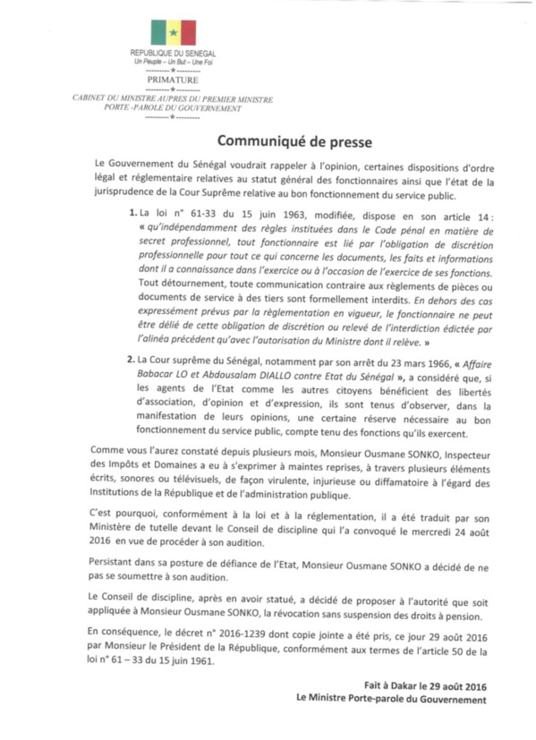 Ousmane Sonko radié sans... suspension des droits à une pension