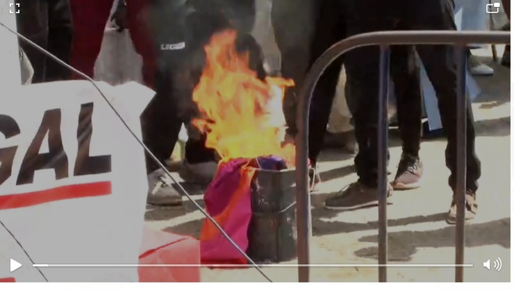 Rassemblement de YAW : Des manifestants brûlent le drapeau de la France