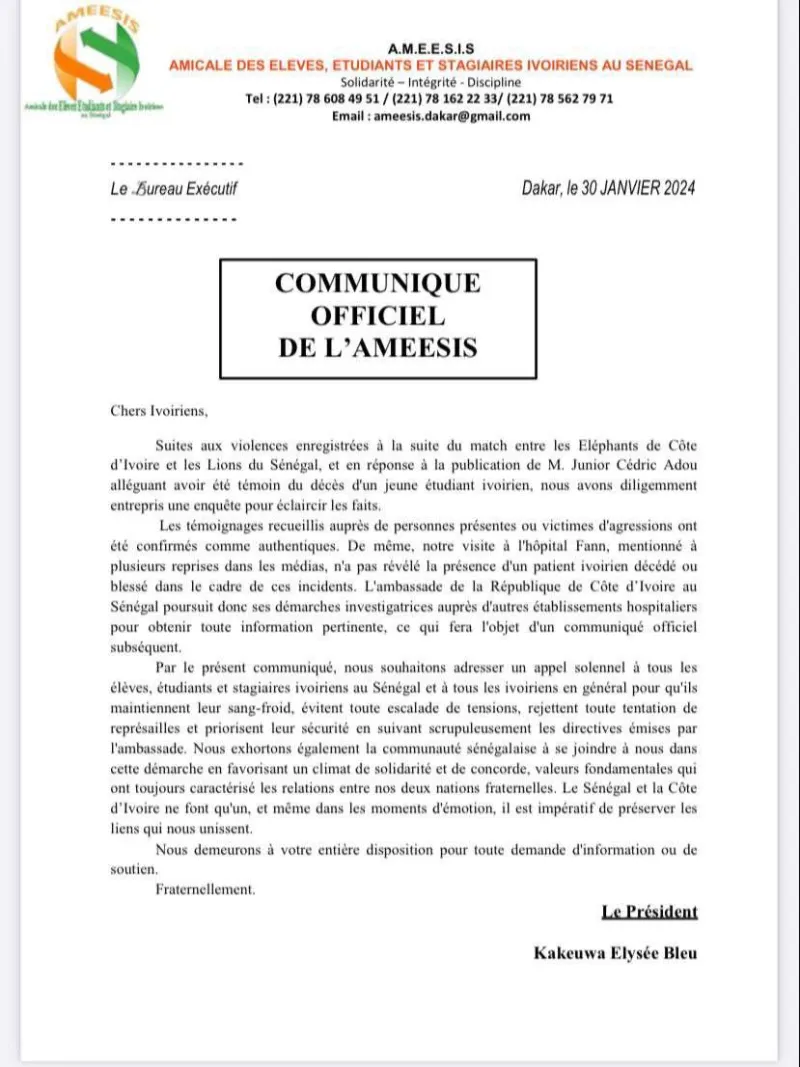 VIOLENCES CONTRE DES IVOIRIENS AU SÉNÉGAL : LES PRÉCISIONS DU PRÉSIDENT DES ÉTUDIANTS IVOIRIENS À DAKAR