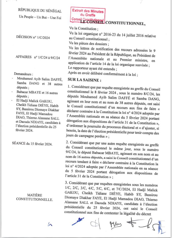 Report de l’élection présidentielle : Le Conseil constitutionnel a tranché !