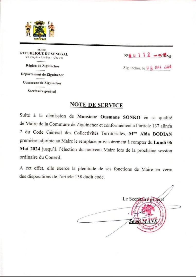 Mairie de Ziguinchor : Aïda Bodian succède à Ousmane Sonko