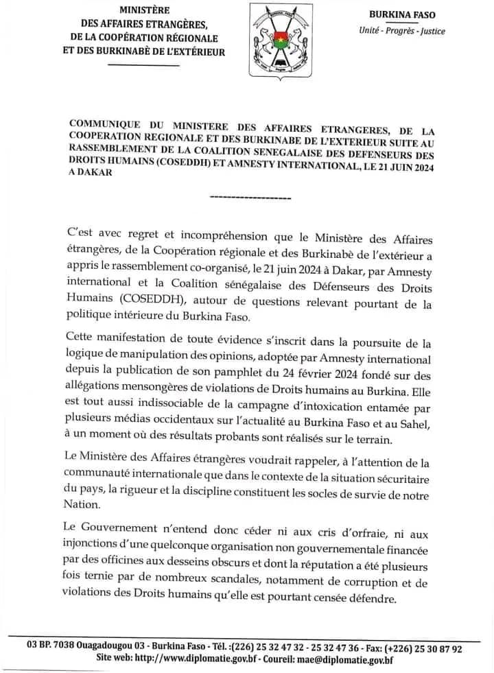 Une manifestation [au Sénégal] crée la panique » au Burkina, les autorités publient un communiqué pour dénoncer