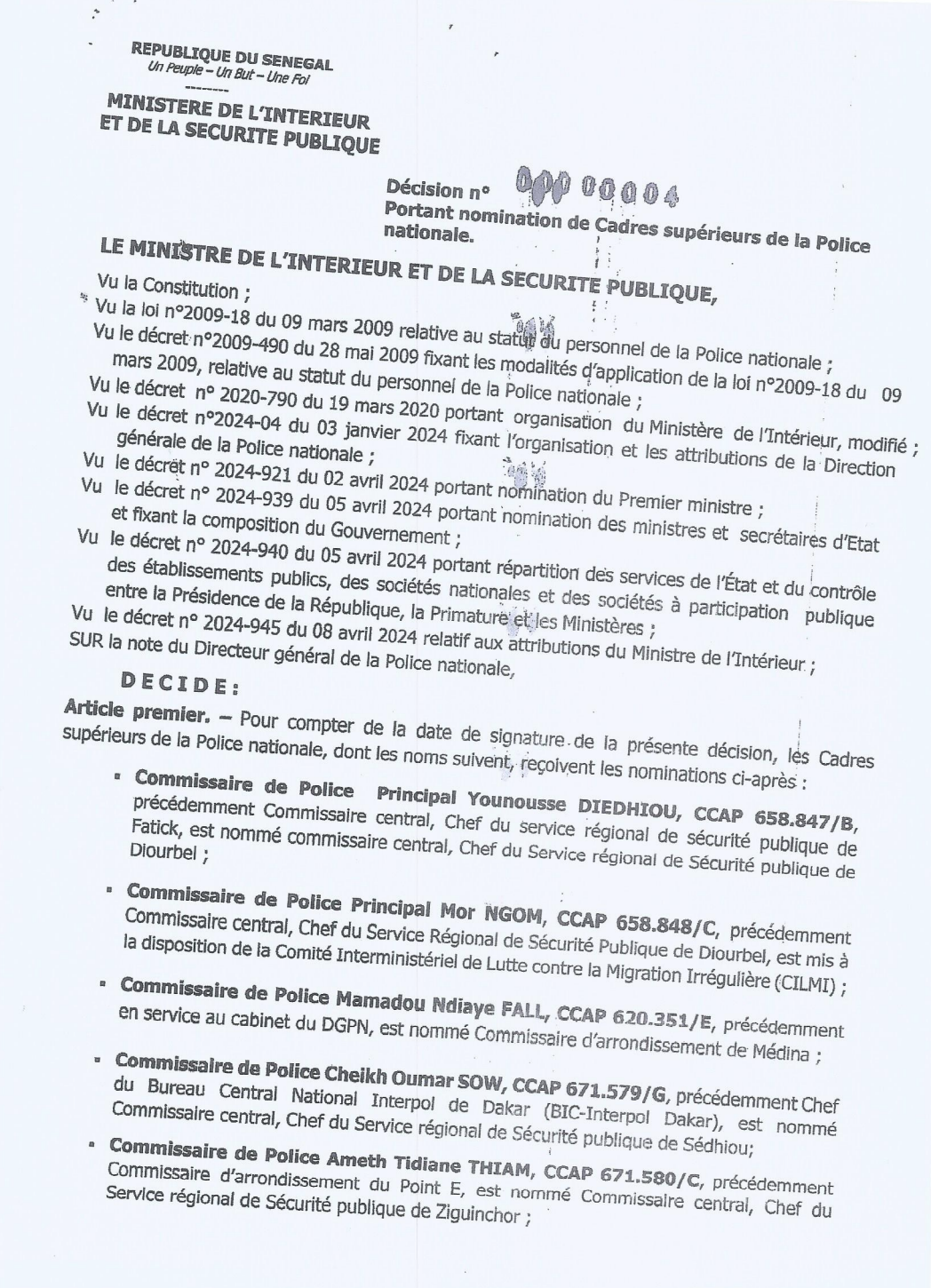 [Sécurité Nationale ] Vaste Mouvement À La Police Sénégalaise