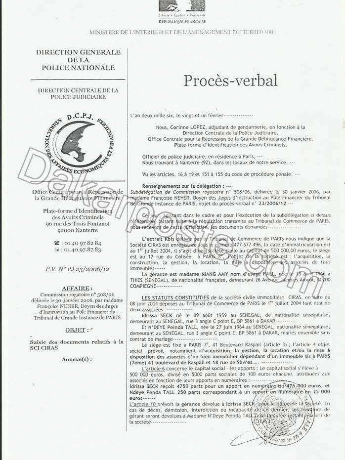  La preuve qu'Idrissa Seck est agent immobilier en ...France (documents)