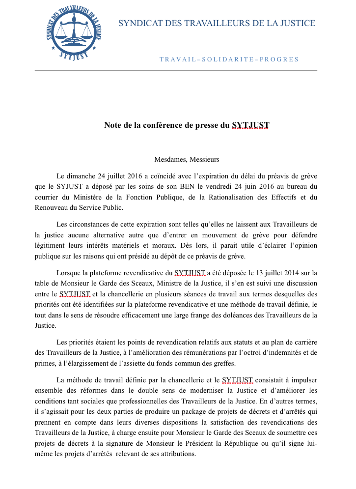 En conférence de presse, le Syndicat des travailleurs de la Justice dénonce l'indifférence de leur ministre de tutelle, Me Sidiki Kaba