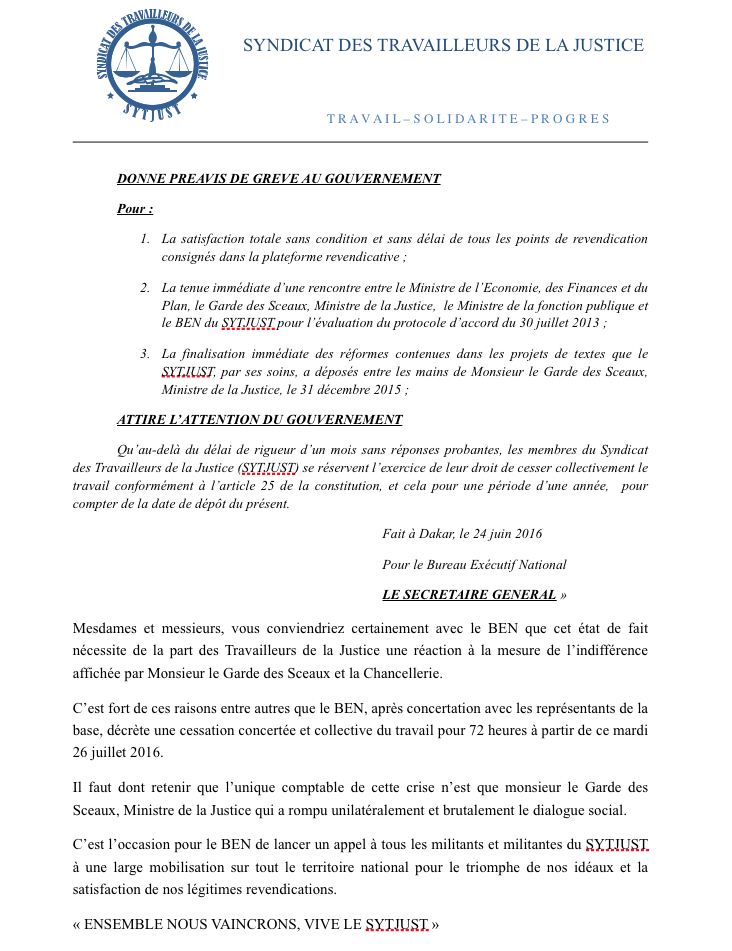 En conférence de presse, le Syndicat des travailleurs de la Justice dénonce l'indifférence de leur ministre de tutelle, Me Sidiki Kaba