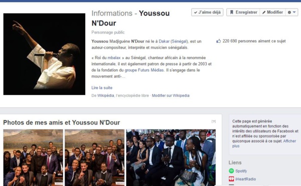 INTERNET : Des gens mal intentionnés se passent pour Youssou Ndour en usurpant une fausse page Facebook