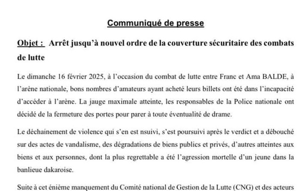 Arrêt jusqu’à nouvel ordre de la couverture sécuritaire des combats de luttel 